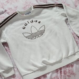 adidas Cream Sweatshirt with Brown Logo & Stripes